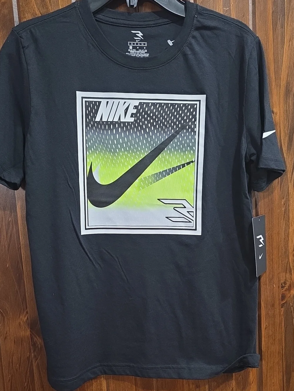 Nike Black T-Shirt with Neon Green and Gray Swoosh Graphic
